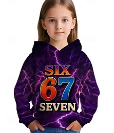 お買い得  -男女兼用 女の子 3D グラフィック 面白いスラング 67 パーカー Pullover 長袖 3Dプリント 春 秋 スポーツ ファッション ストリートファッション 子供 4〜12年 フード付き アウトドア カジュアル 日常 レギュラー