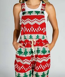 ieftine -Pentru femei Normal Salopete Activ Grafic Fără manșon Pătrat Buzunar Imprimeu Crăciun Vacanță Fit regulat Albastru piscină Alb Verde Deschis Toamnă