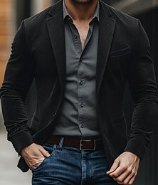 Недорогие -Муж. Вельветовый пиджак Воротник с вырезом Винтаж Мода Классика Жаккард Blazer Черный Темно-синий Узкий крой Однобортный с двумя пуговицами