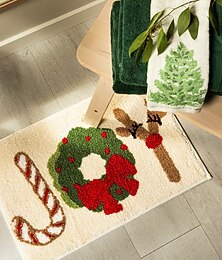 preiswerte -Weihnachtliche Badematte aus Kunstkaschmir, saugfähige, rutschfeste Fußmatte für den Eingangsbereich, pflegeleichte Fußmatte für die Feiertage