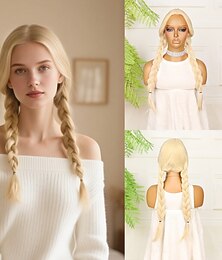 halpa -Synteettiset peruukit Virkkaus punottu Keskiosa Letti Peruukki 24 tuumaa Vaalea kulta Synteettiset hiukset 24 inch Naisten Pehmeä Mukava Kulta