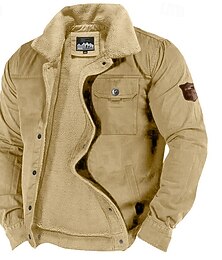 preiswerte -Herren Fleecejacke Cargo-Jacke Arbeitsjacke Formell Heim Windjacke Langlebig Tasche Fleecekragen Herbst Winter Einfarbig Aktiv Vintage Kragen Regulär Marineblau Dunkelgrün Khaki Jacken