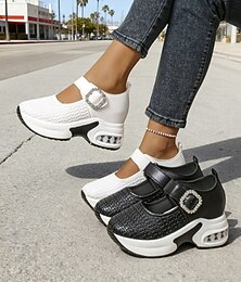 economico -Sneakers sportive Mary Jane regolabili da donna con fibbia scintillante: comoda tomaia in mesh, suola ammortizzata, calzature casual da indossare tutti i giorni e per le attività all'aperto