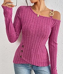 זול -בגדי ריקוד נשים חולצה צבע אחיד מסוגנן יום יומי שרוול ארוך א-סימטרי חולצות רגילות יומי טלאים כפתורים פוקסיה אביב סתיו חורף