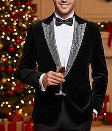 お買い得  -男性用 ブレザージャケット タキシード クロージャーカラー パーティー ぜいたく 光沢タイプ ソリッド Blazer ブラック テイラーフィット