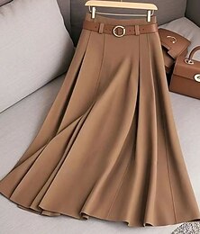 olcso -Női Szoknya Elegáns Szüret Maxi Közepes csípő Szoknyák Nem elasztikus Fekete Medence Khakizöld Lilásvörös Ősz Poliészter