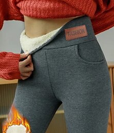 olcso -Női gyapjúval bélelt leggings Leggingek Kényelmes polár béléssel Divat Kényelmes Teljes hossz Magas derék Tömör szín Szöveg Kollázs Melegen tartani Mekano Légáteresztő Mikroelasztikus Szabadtéri