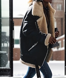 preiswerte -Damen Wintermantel Kunstpelzmantel Winddicht Warm Fellbesatz Reißverschluss Tasche Elegant Vintage Mode Klassisch Einfarbig Outdoor Urlaub Heim Straße Regulär Umlegekragen Normale Passform Langarm