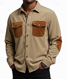 preiswerte -Herren Hemd Freizeithemd Cordhemd Knopfhemd Cargohemd Schwarz Grün Kaki Grau Langarm Farbblock Revers Outdoor Lässig Tasche Bekleidung Mode Modern Lässig