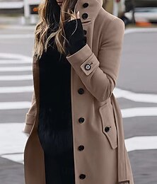 preiswerte -Damen Wintermantel Mantel Warm Bequem Tasche Knöpfe Mit Gürtel Elegant Lässig Einfach Urlaub Straße Lässig Alltagskleidung Lang Umlegekragen Normale Passform Langarm Oberbekleidung Schwarz Rote Khaki