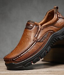 olcso -Férfi barna műbőr bebújós cipő masszív talppal - kényelmes és stílusos lábbeli hétköznapi kirándulásokhoz és szabadtéri tevékenységekhez