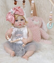 baratos -Bonecas Bebês Reborn - Boneca de Silicone de 22 Polegadas Corpo Macio Boneca de Bebê Realista Menina Linda Cabelo Louro Cacheado Menina Bebe Reborn de Silicone Real Life Bonecas de Bebê com Caixa de