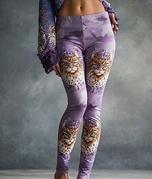 olcso -női viking leggings kényelmes leggings vakáció vintage etno stílusú teljes hosszúságú magas derék grafikus macskaminta kényelmes rugalmas vakáció utcai kaotikus lila tavasz ősz tél karcsúsított szabás