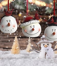 economico -Set di 3 ornamenti natalizi in resina a forma di pupazzo di neve, uccello rosso &decorazioni da appendere a forma di pupazzo di neve, decorazioni in resina per l'albero di Natale, regali &oggetti da