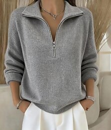 abordables -Femmes Pull Élégant Occasionnel Doux Couleur Unie Côtelé Col en V Tricoté manche longue Hauts Réguliers Tricoter Extérieur Quotidien Week-end Noir Blanche Automne Hiver