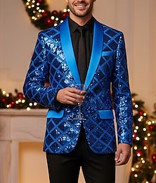 お買い得  -男性用 ブレザージャケット ショールカラー パーティー 市松 Blazer ブラック Sliver ピンク スリムフィット シングルブレスト 一つボタン