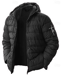 preiswerte -Herren Grafik Glaube Wintermantel Daunenjacke Thermowarm Regenfest Leicht Lässig Outdoor Täglich Wattierte Steppjacke mit Kapuze Herbst Winter Langarm Schwarz Rote Königliches Blau