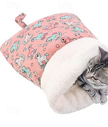 abordables -Sac de couchage rose pour chat d'intérieur, modèle amélioré 360° enveloppant, semi-fermé, idéal pour l'hiver. Doux et moelleux, ce grand sac de couchage convient aux chats de 6 à 8 kg.