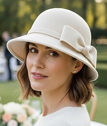 abordables -Chapeau cloche en polyester pour femme avec nœud, élégant et stylé, disponible en plusieurs couleurs, parfait pour les occasions décontractées et formelles.