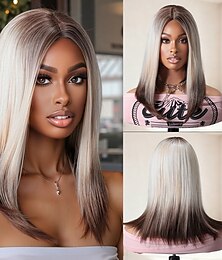 halpa -Synteettiset peruukit Suora Luonnollinen suora Keskiosa Peruukki 16 tuumaa Ruskea / valkoinen Synteettiset hiukset 16 inch Naisten Pehmeä Sekoitettu väri