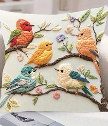 billiga -Färgglatt örngott med fågel och blommigt motiv, enkelsidigt dekorativt kuddfodral för vardagsrumssoffa, accentkudde