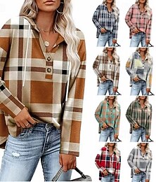 preiswerte -Damen Freizeitjacke Jacke-Shirt Bequem Atmungsaktiv Knöpfe Druck Lässig Karomuster Urlaub Straße Lässig Alltagskleidung Einreihig Regulär Umlegekragen Normale Passform Langarm Oberbekleidung Gelb