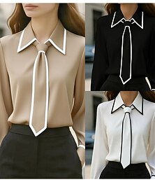 economico -Per donna Elegant Top in raso Blusa A calotta di seta Bottoni Tinta unica Elegante Essenziale Casual Manica Lunga Colletto a Camicia Top Regolari Quotidiano Lavoro Nero Bianco Cachi Primavera Autunno