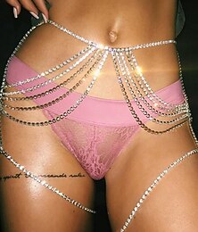 billiga -Dammidjekedja med strass i flera lager - glittrigt guldfärgat kroppssmyckesbälte för nyårsfester, nattklubbsoutfits &maskeradbaler