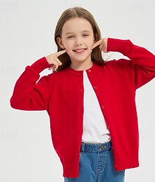 abordables -Pull Cardigan Enfants Fille Couleur Unie Extérieur manche longue Boutonner Mode 4-12 ans Automne Noir Jaune