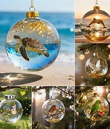 economico -Collezione di meraviglie della fauna selvatica, ornamenti a forma di sfera di cristallo con uccelli, palla di Natale con animali 3D realizzata a mano, marina &palline di Natale trasparenti in plastica