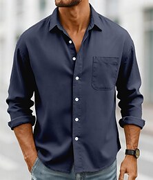 preiswerte -Herren Hemd Freizeithemd Knopfhemd Schwarz Weiß Rosa Rote Marineblau Langarm Einfach Revers Lässig Täglich Fronttasche Bekleidung Elegant Mode Lässig