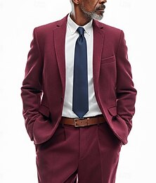 halpa -Miesten liiketoiminta Kausaliteetti Tweed -puku Lovikäänne Musta Viininpunainen Päivittäin Liiketoiminta Yhtenäinen Räätälöity istuvuus 2-osainen setti Yksirivinen yksi nappi
