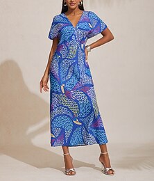 abordables -Robe longue en satin à imprimé abstrait pour les vacances