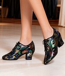 preiswerte -Mehrfarbige Damen-Lateintanzschuhe – professionelle Schnürschuhe für Gesellschaftstänze, Tango und Jazz mit kunstvollem Muster und mittelhohem Absatz für Auftritte oder Training