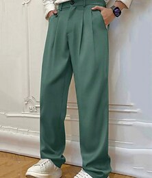 Недорогие -Муж. Штаны Костюм Чино Мешковатые брюки Карман Пуговицы Плиссировка Полотняное плетение Комфорт Официальные Офис Бизнес Мода Классический Темно-коричневый Черный Слабоэластичная