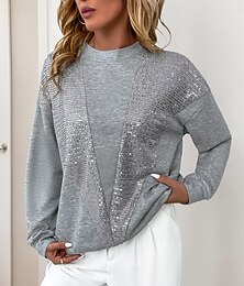economico -Per donna Felpa Pullover Semplice Casual Manica Lunga Girocollo Top Regolari Streetwear Abbigliamento Quotidiano Casuale Paillettes Patchwork Grigio Autunno Inverno