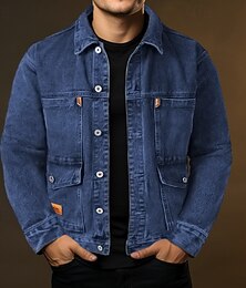 זול -בגדי ריקוד גברים מעיל משאית ז'קטים מג'ינס בָּחוּץ לבוש יומיומי עמיד כיס קיץ & אביב אחיד אופנתי סגנון רחוב דש רגיל ג'ינס שחור כחול אפור Jackets