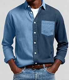 billiga -Herr Skjorta Casual skjorta Manchesterskjorta Knapp upp skjorta Blå Gul Rubinrött Marinblå Grön Långärmad Nedvikt Utomhus Kontor / Karriär Färgblock Kläder Vintage Mode Smart Casual