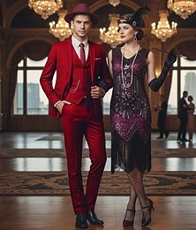 economico -Retrò Vintage Anni Ruggenti Anni 1920 Abito Flapper Completi & Blazer Costumi di coppia Il grande Gatsby Gentiluomo Tinta unica Costume Per uomo Per donna Halloween Carnevale Mascherata Festa