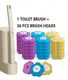 preiswerte -37-teiliges Wand-WC-Bürstenset mit Halterung, inklusive 36 mehrfarbigen Ersatzbürstenköpfen, Einweg-WC-Reinigungsbürsten für das Badezimmer und WC-Bürstenhalterung zur Wandmontage