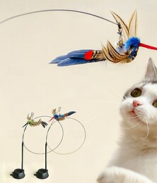 voordelige -Handfree vogel/veren kattenhengel met bel, krachtige zuignap, interactief speelgoed voor katten, kittenjacht, oefenmateriaal voor huisdieren