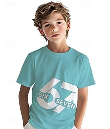 baratos -Unisexo Para Meninos 3D Gráfico Gírias engraçadas 67 Camisa Camiseta Manga Curta Impressão 3D Verão Primavera Esportes Moda Roupa de rua Infantil 4-12 anos Gola Redonda Ao ar livre Casual Diário