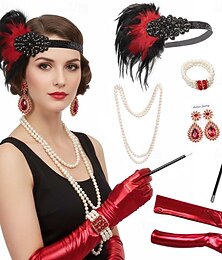 abordables -Set Années Folles Années 1920 Serre Tête Flapper Coiffure Ensemble d'accessoires Gatsby le Magnifique Fille Flapper Déguisement Femmes Noël Carnaval Mascarade Soirée à thème rétro Danse Charleston
