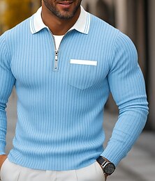 olcso -Férfi Póló Bordás kötött felső Vakáció Utca Hajtóka Negyed irányítószám Hosszú ujj Alap Modern Sima Cipzár Zseb Tavasz Ősz Minden évszak Karcsúsított Fehér Kék Sötétkék Szürke Póló