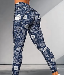 ieftine -Pentru femei colanți pilates Pantaloni de fitness Colanți casual Buzunare Taxă de timbru Peteci Pilates Sală de fitness Gimnastică antrenament Pantaloni Dresuri Ciclism Jambiere Imprimeu Paisley