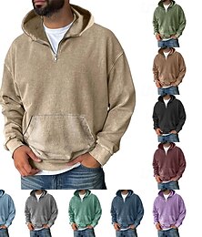 economico -Per uomo Felpa con cappuccio Felpa con cappuccio e zip corta Aalbicocca Rosso bordeaux Nero Verde chiaro Blu marino Con Cappuccio Semplice Tasca a marsupio Sport & Outdoor Casuale Quotidiano Vintage
