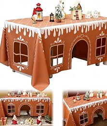 economico -Tovaglia natalizia a forma di casetta di pan di zenzero, tovaglia da tavolo dipinta per le feste, tovaglia con motivo invernale per decorare la sala da pranzo e la cucina delle feste, casetta