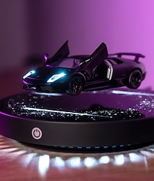 billiga -2025 ny magnetisk levitationsbil i svart gjuten form med lysande cirkulär stjärnhimmelbas med riktig LED-energibesparande ljuseffekt som styrs av en strömbrytare som roterar fritt i luften, lämplig