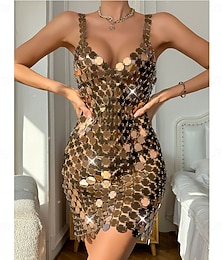 abordables -Robe Mini en Sequin Doré Glamour pour Femmes Samba Dancewear - Tenue de Soirée  Costume de Performance en Corps Moulant Métallique Étincelant