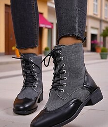 economico -stivaletti stringati neri e grigi da donna - scarpe vintage anni '50 ispirate alle brogue con tacco spesso, per un uso casual e quotidiano